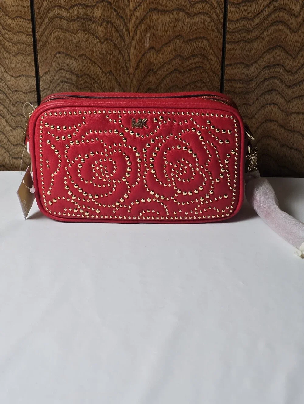 Michael Kors Small Red Quilted Studded Camera Bag